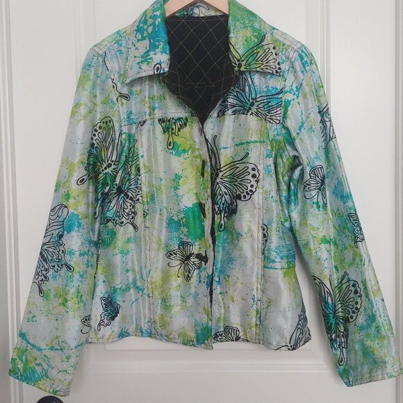 Handmade Reversible Jacket Tie Dye Butterfly Black Quilted Approx sz 8 M… - Picture 11 of 12
